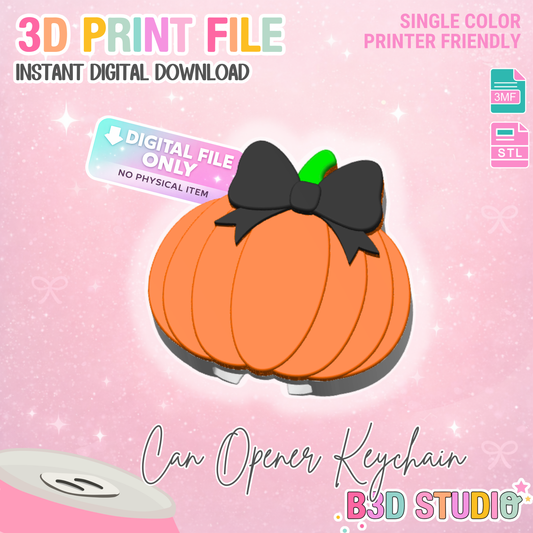 Bow Pumpkin Can Opener Keychain 3D Print File (STL + 3MF Digital Download)