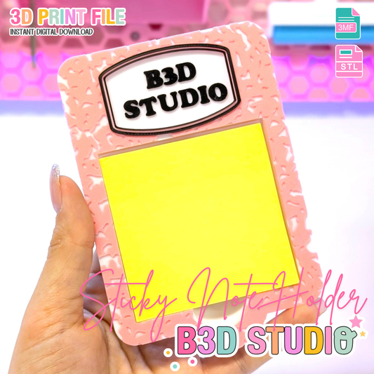 Editable Composition Book Sticky Note Holder - STL & 3MF - Digital Download