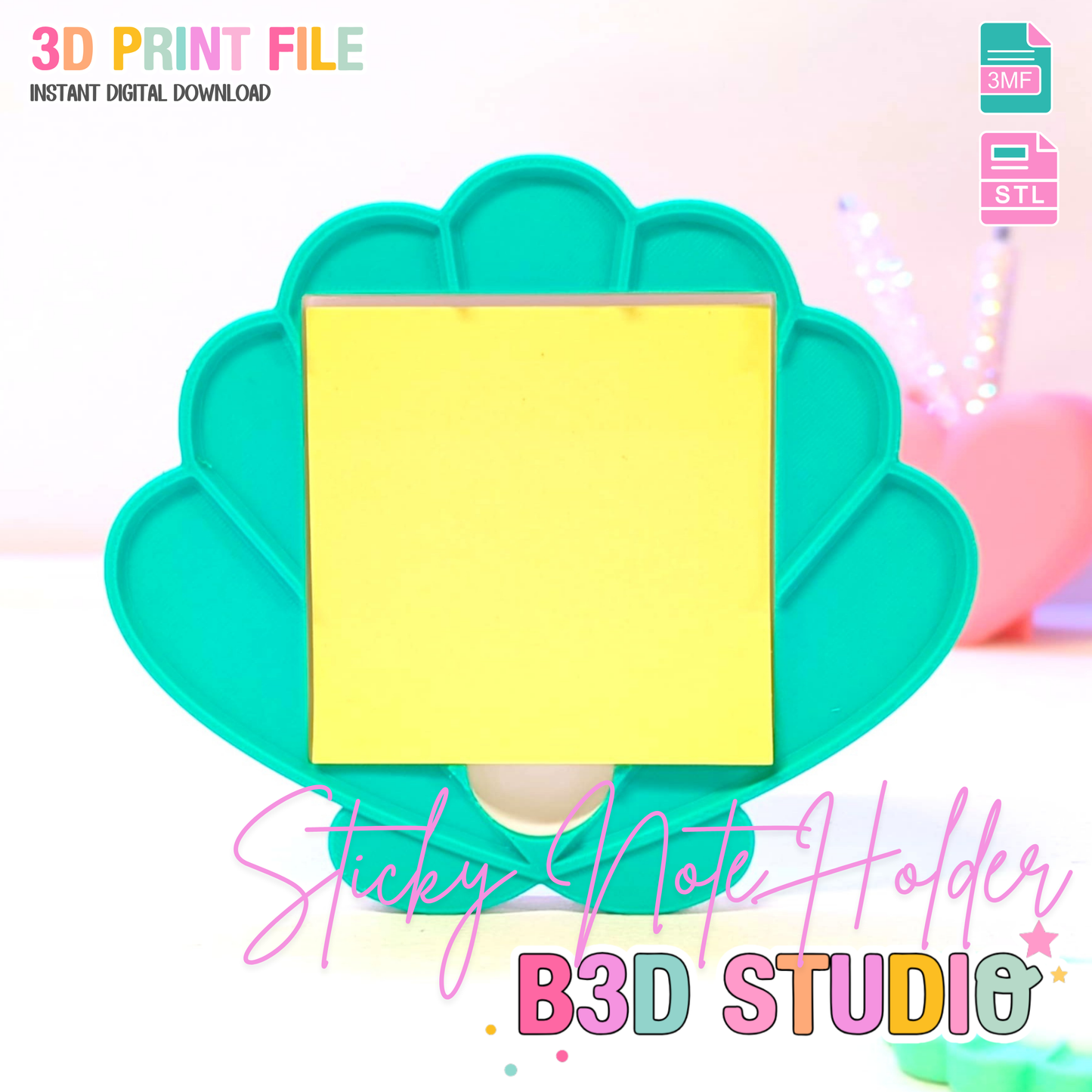 Shell Sticky Note Holder - STL & 3MF - Digital Download