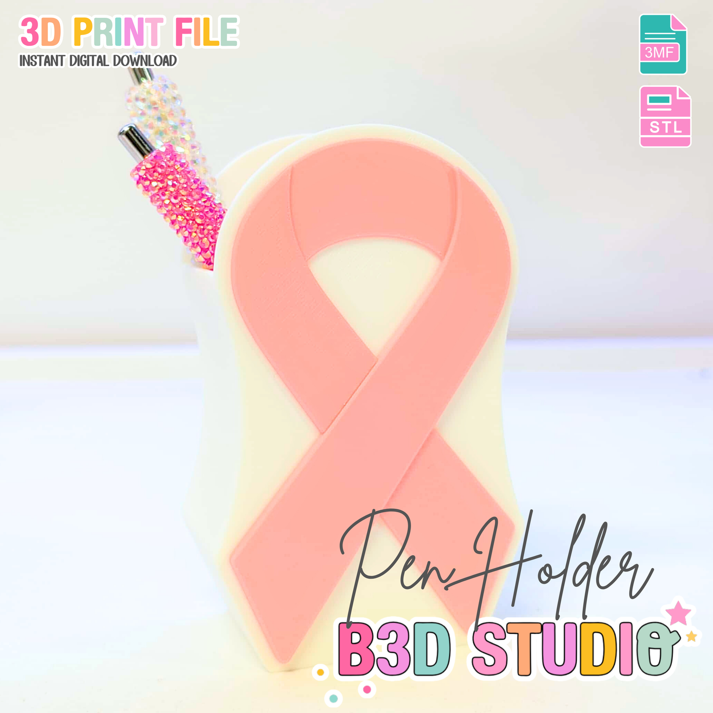Ribbon Pen Holder: 3D Print STL & 3MF File (Digital Download)