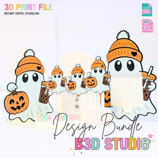 Fall Ghost 3D Print File Bundle | Pen Holder, Sticky Note Holders, Straw Toppers, Paper Clip, Embellishment | STL & 3MF Digital Download