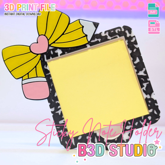 Composition Pencil Bow Sticky Note Holder - STL & 3MF - Digital Download