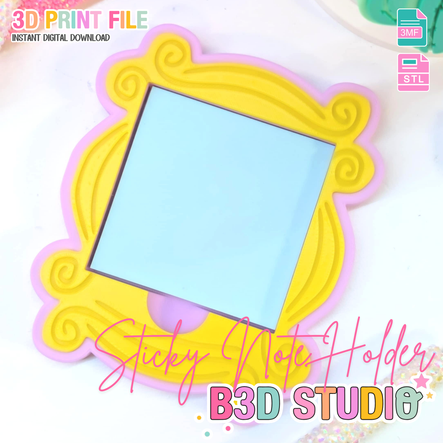 Vintage Frame Sticky Note Holder - STL & 3MF - Digital Download