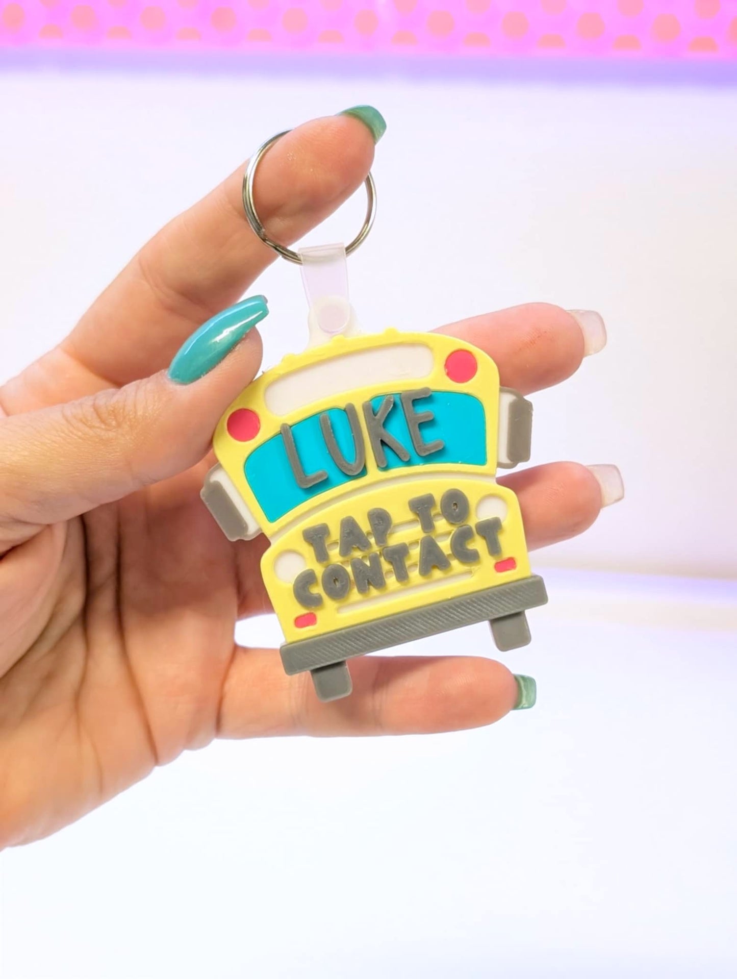 Digital Download - School Bus NFC Bag Tag - Editable Text Tap To Contact