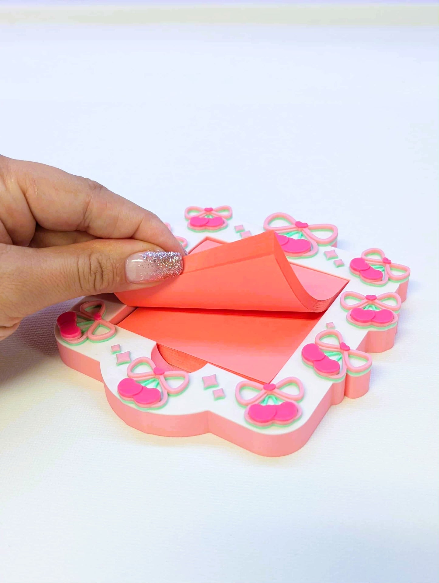 Cherry Bow Heart Sticky Note Holder: 3D Print File (STL/3MF Digital Download