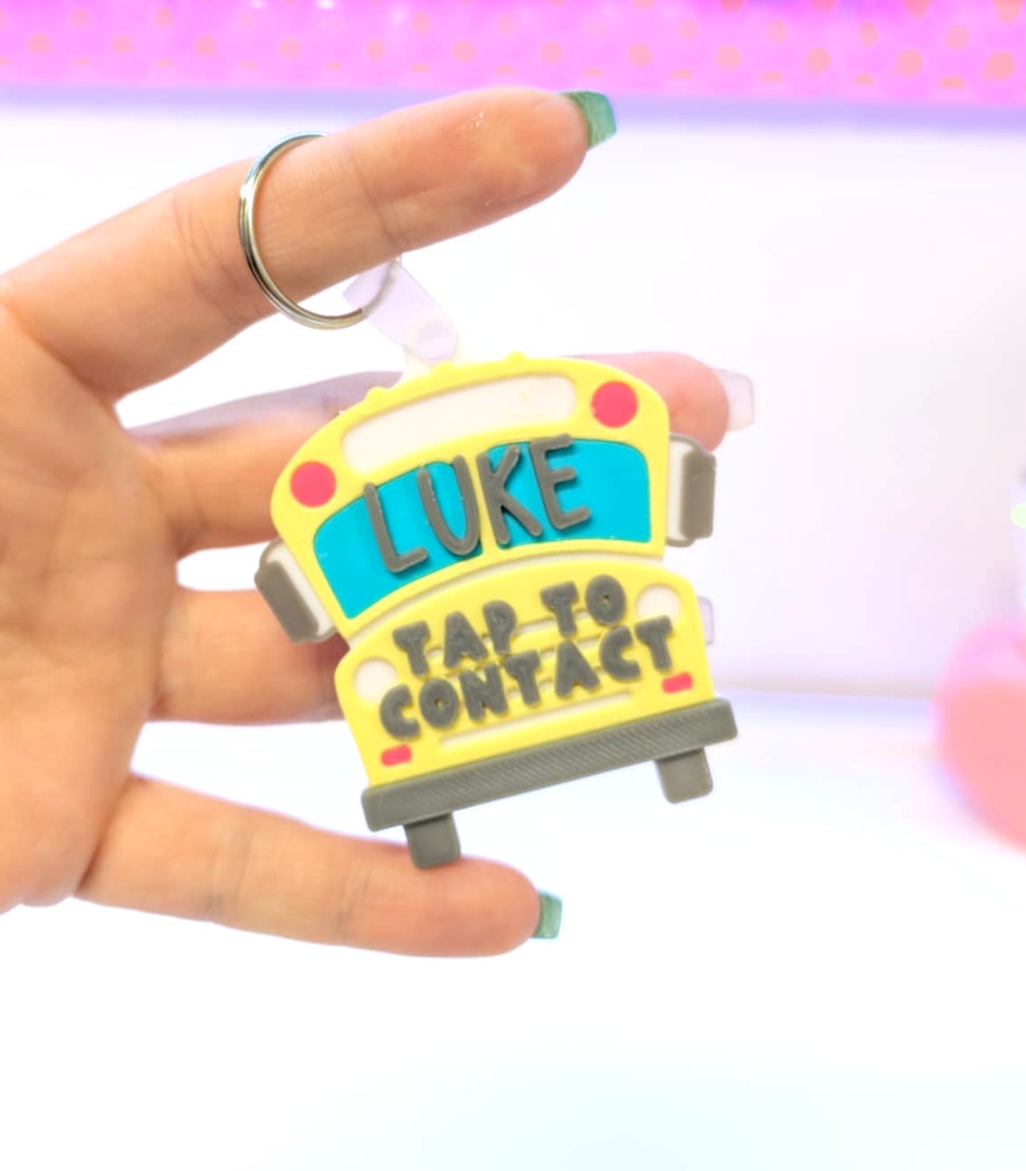 Digital Download - School Bus NFC Bag Tag - Editable Text Tap To Contact