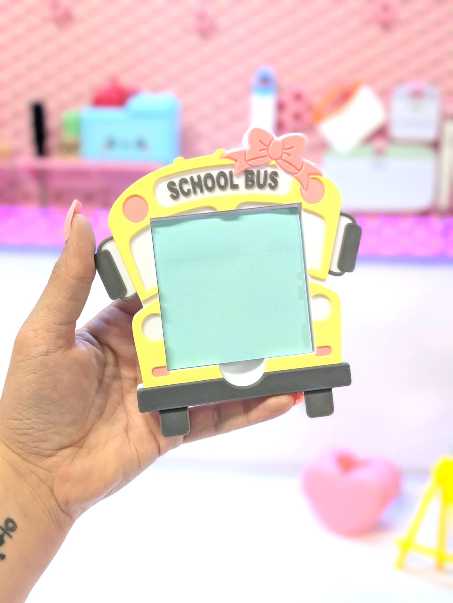 Bow School Bus Sticky Note Holder - STL & 3MF - Digital Download