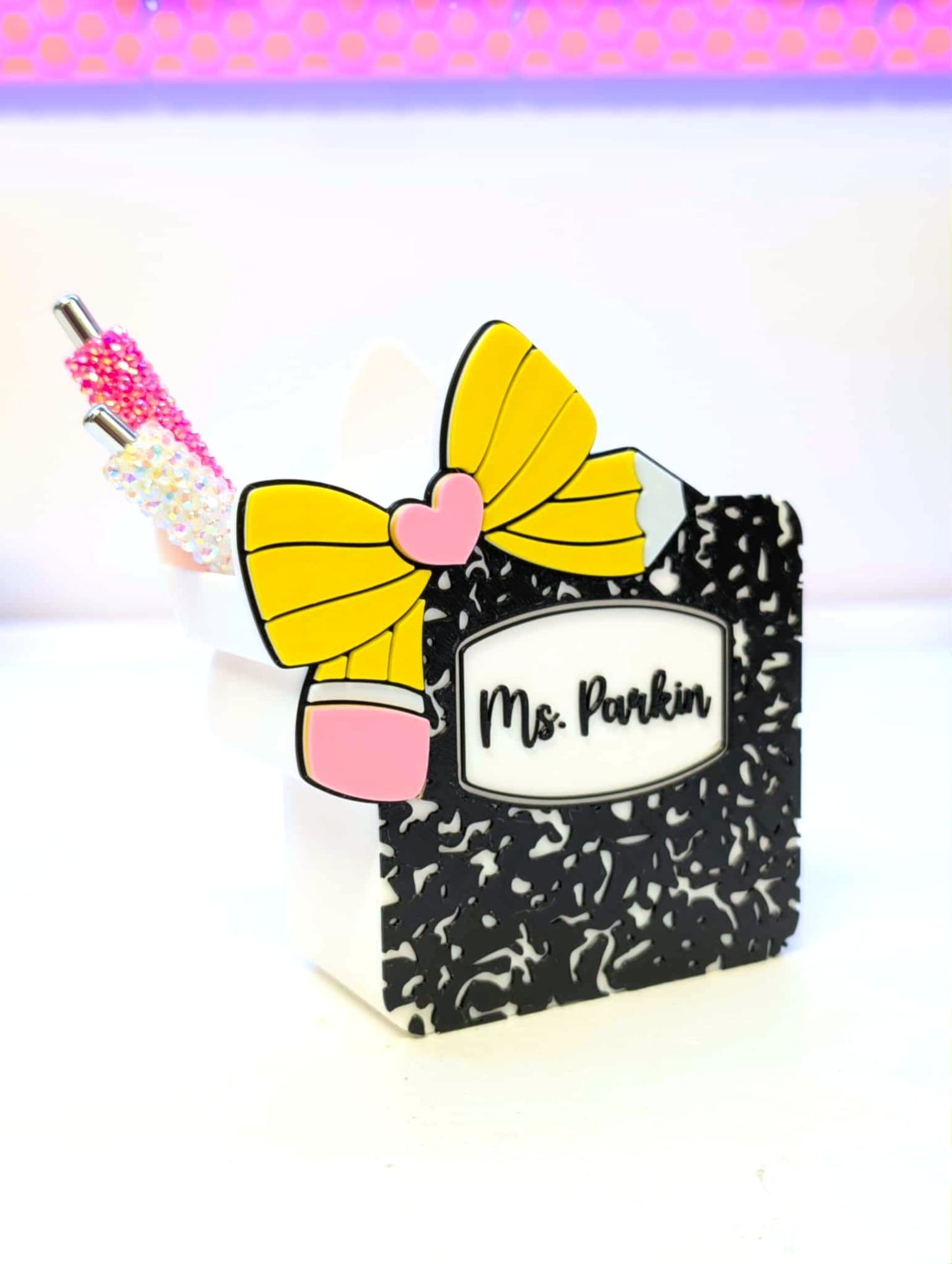 Digital Download - Editable Composition Pencil Bow Pen Holder STL & 3MF File