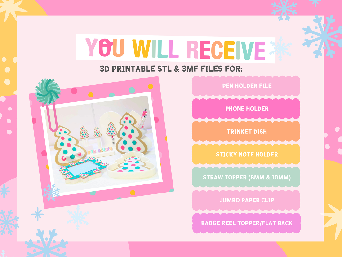 Christmas Cookie 3D Print File Bundle: Desk Set, Pen Holder, Trinket Dish + More (STL & 3MF Digital Download)