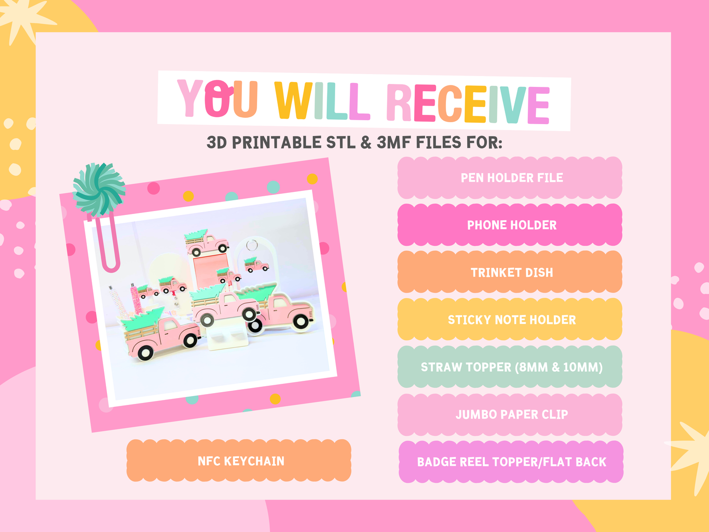 Farm Truck 3D Print File Design Bundle: Desk Gift Set (STL & 3MF Digital Download)