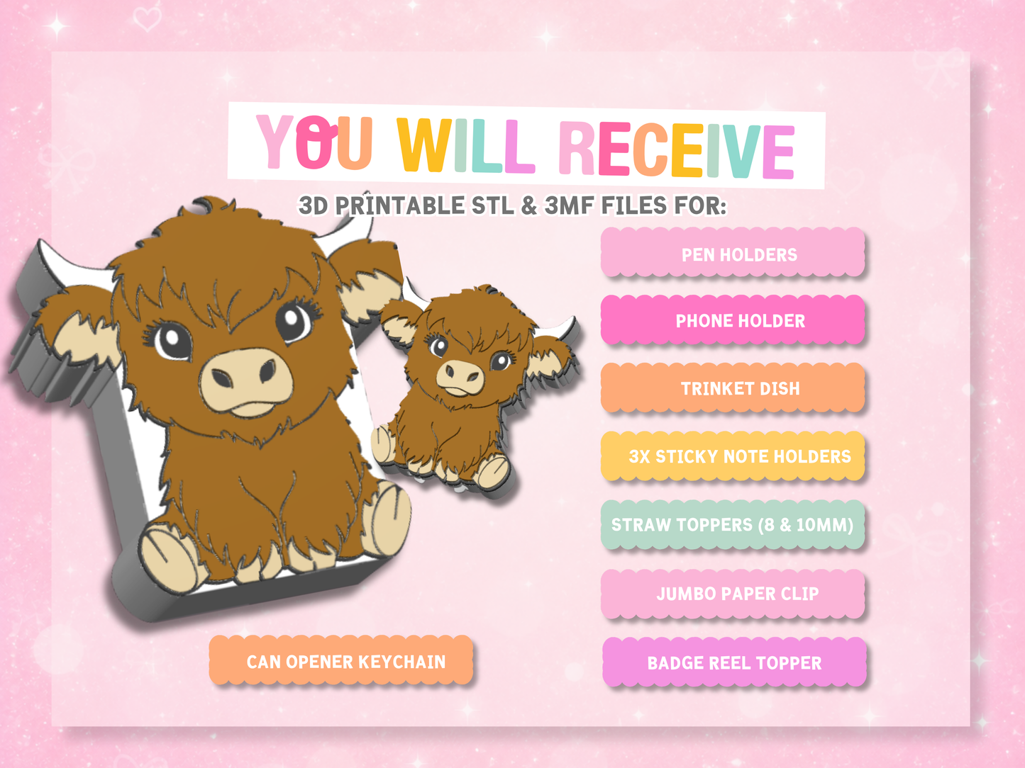 Highland Cow 3D Print File Bundle: 10 Piece Design Set (STL & 3MF Digital Download)