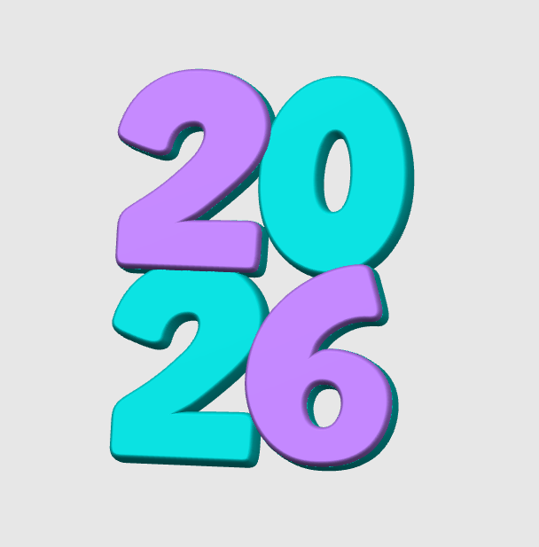 New Year 2026 Badge Reel Topper Flat Back 3D Print File (STL & 3MF Digital Download)