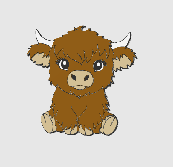 Highland Cow Badge Reel Topper Flat Back 3D Print File (STL & 3MF Digital Download)