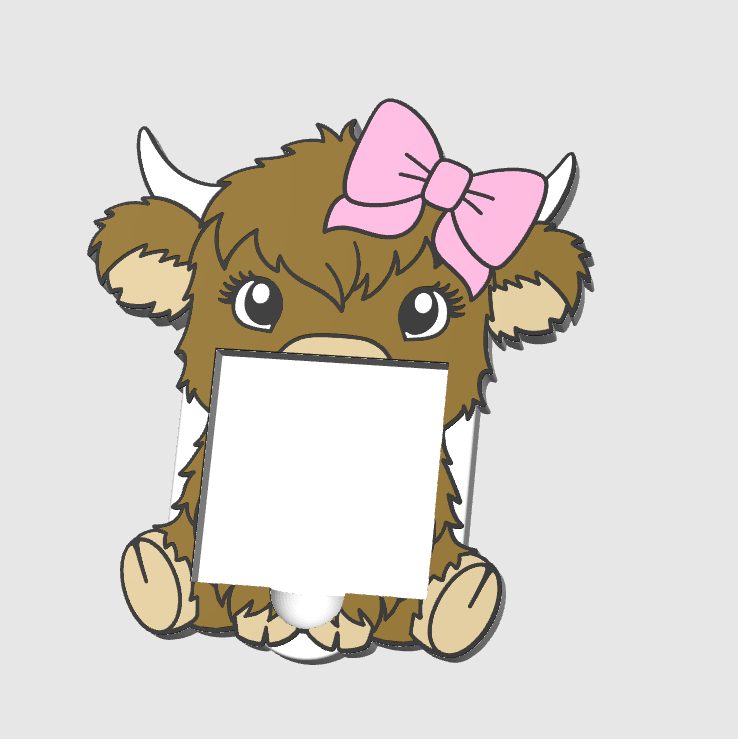 Highland Cow Bow V2 Sticky Note Holder: 3D Print File (STL/3MF Digital Download)