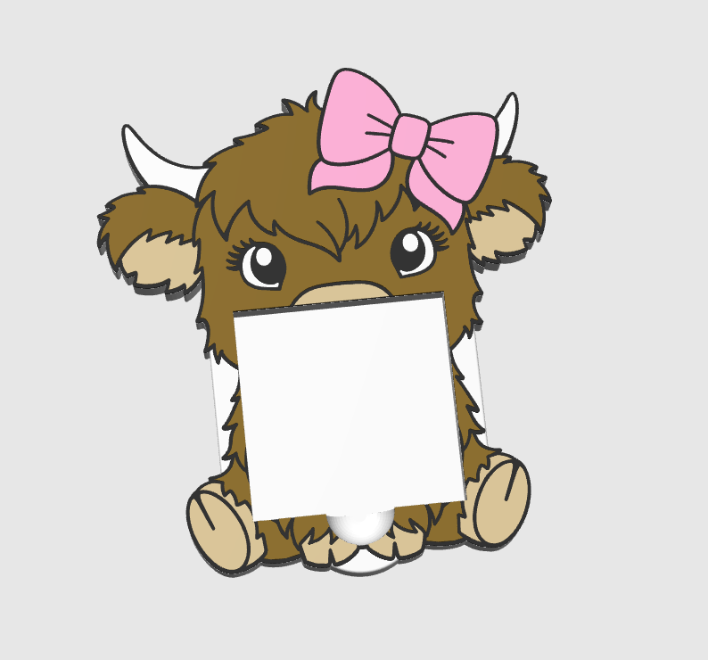 Highland Cow Bow V2 Sticky Note Holder: 3D Print File (STL/3MF Digital Download)