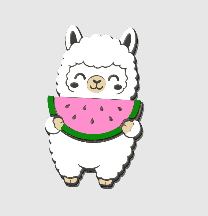 Watermelon Llama Flat Back Topper 3D Print File (STL & 3MF Digital Download)