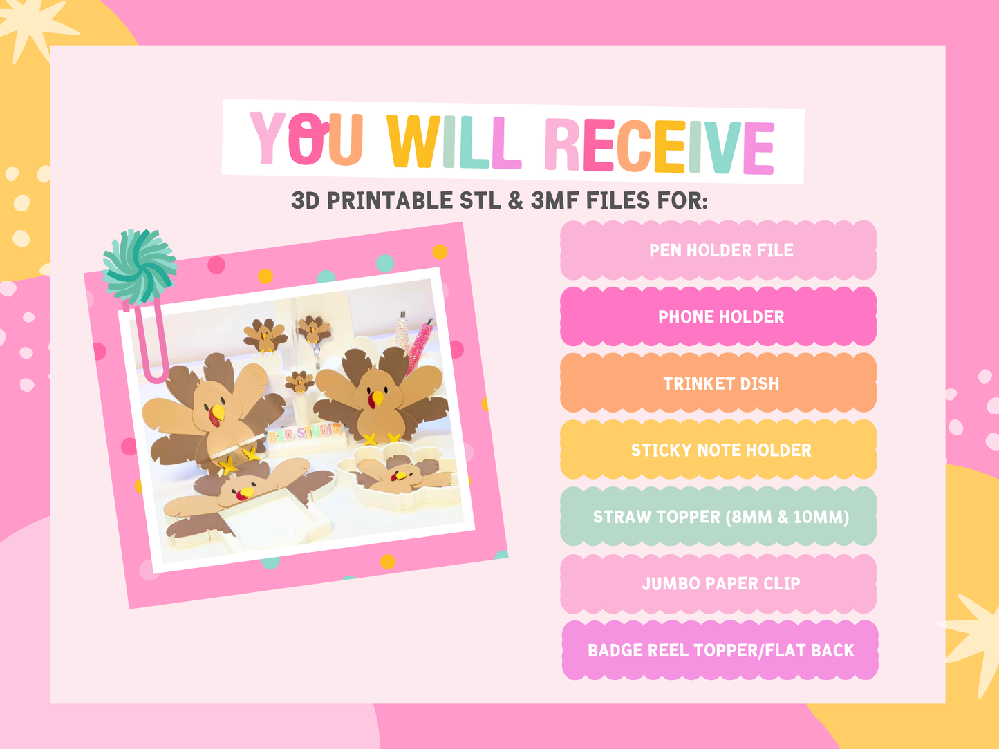 Turkey 3D Print File Bundle: Pen Holder, Phone Holder + More (STL & 3MF Digital Download)