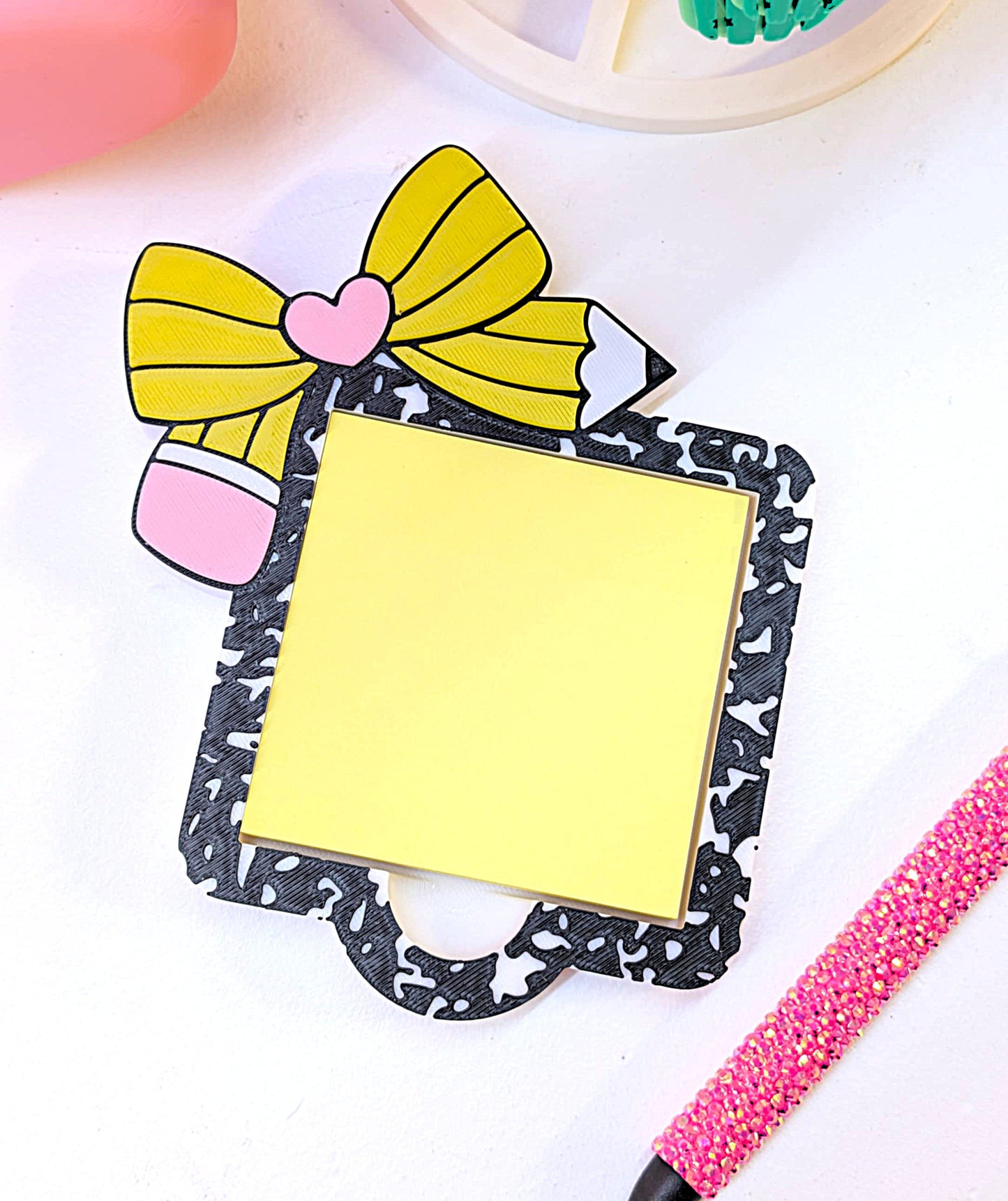 Composition Pencil Bow Sticky Note Holder - STL & 3MF - Digital Download