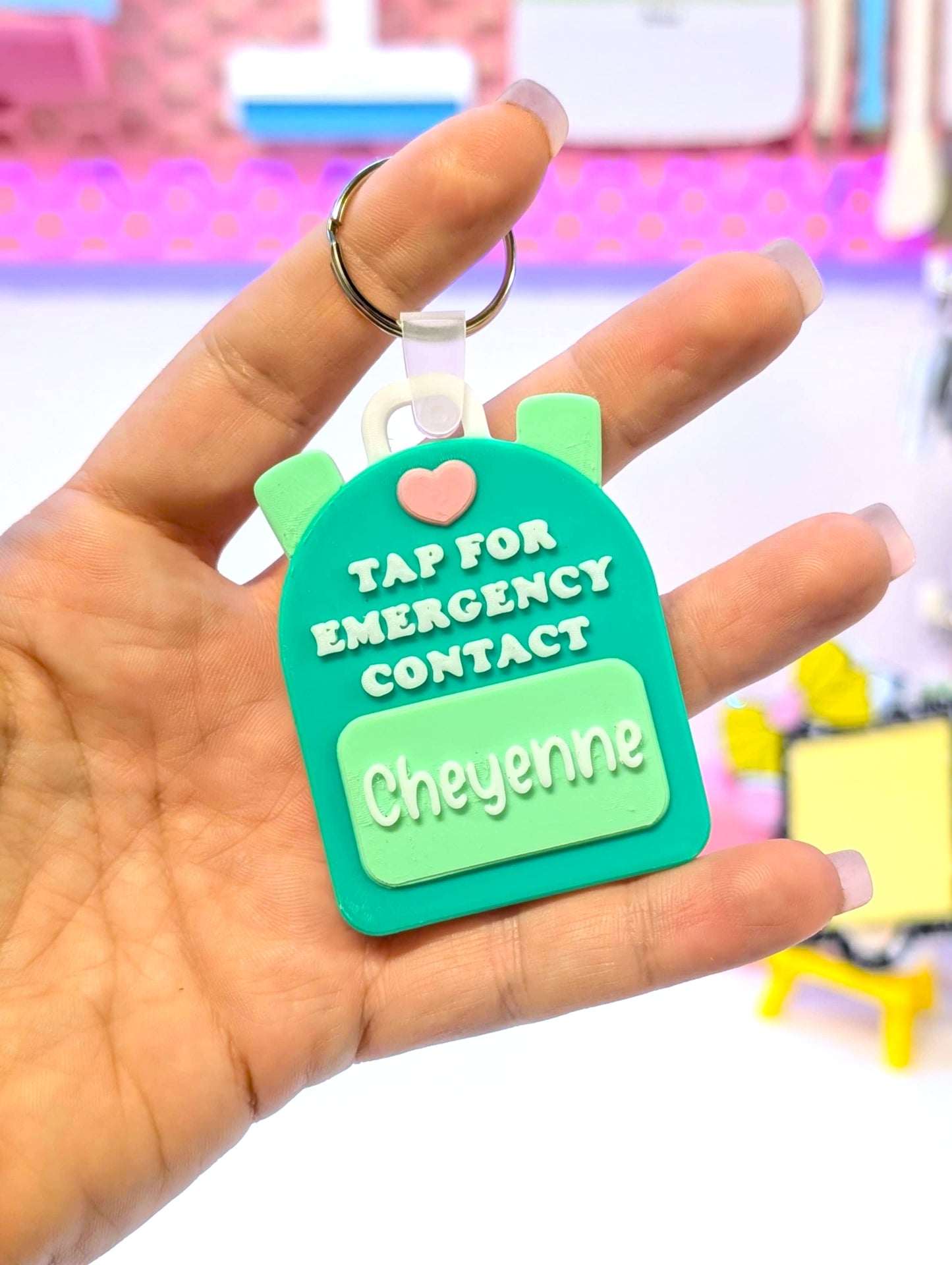 Digital Download - Heart Backpack NFC Bag Tag - Editable Text Emergency Contact