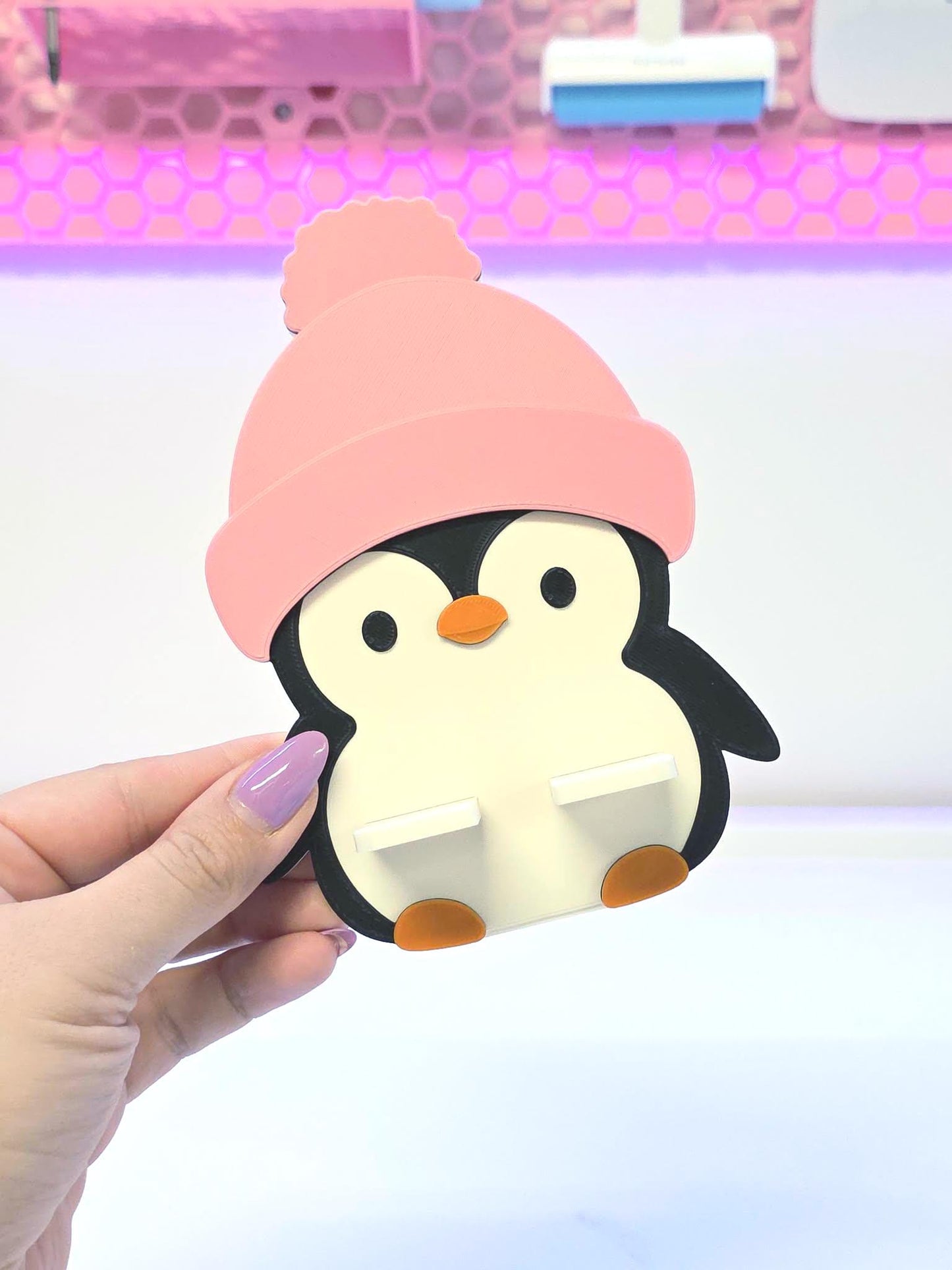 Cute Penguin Phone Holder 3D Print File: Fun Desk Decor (STL/3MF Digital Download)