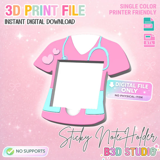 Scrub Top Sticky Note Holder: Desk Organizer 3D Print File (STL & 3MF)