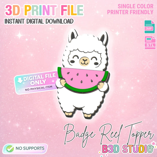 Watermelon Llama Flat Back Topper 3D Print File (STL & 3MF Digital Download)