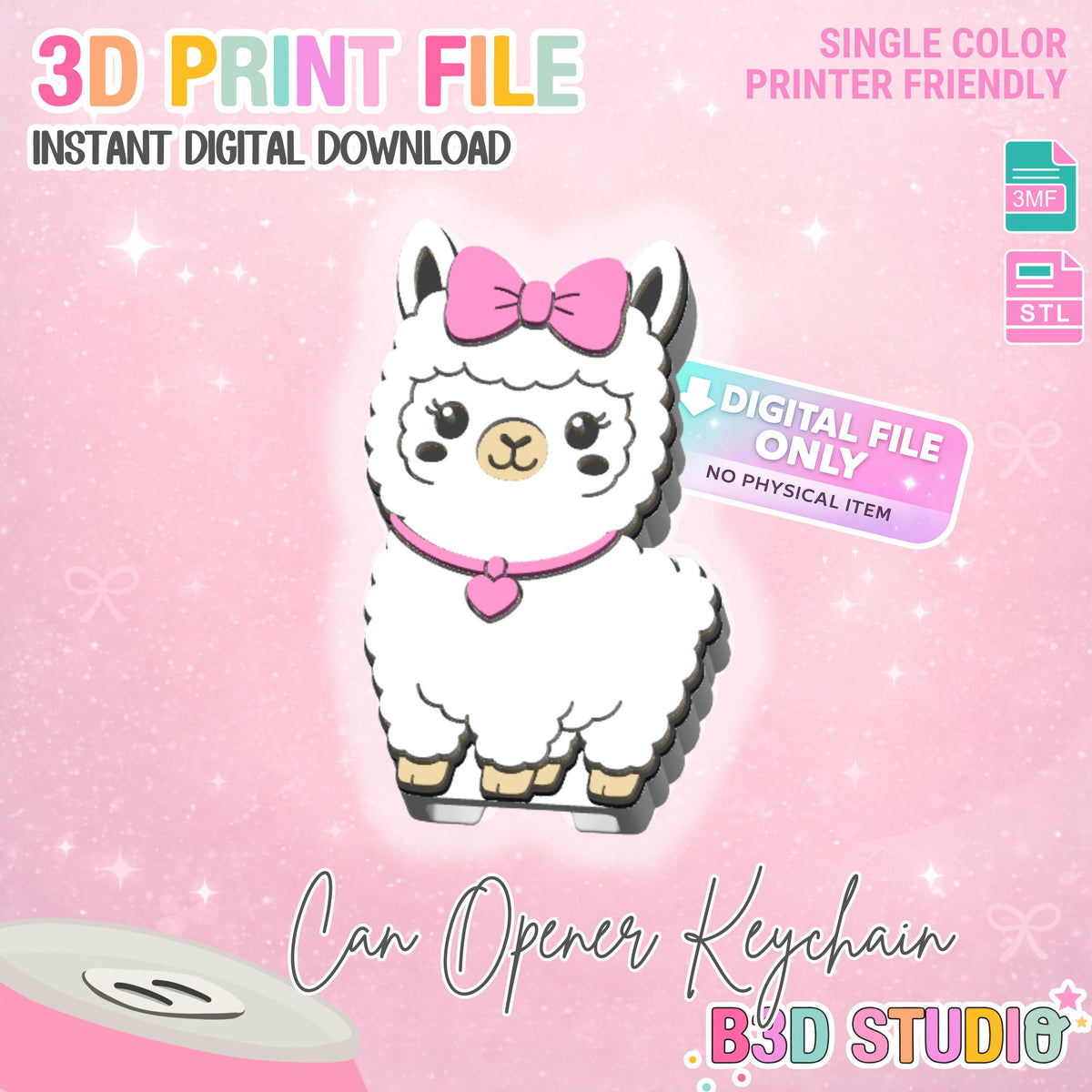 Llama Can Opener Keychain 3D Print File (STL + 3MF Digital Download)