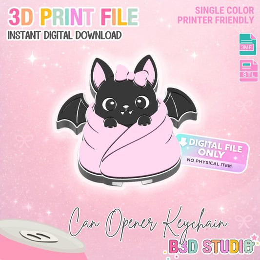 Cozy Bat Can Opener Keychain 3D Print File (STL + 3MF Digital Download)
