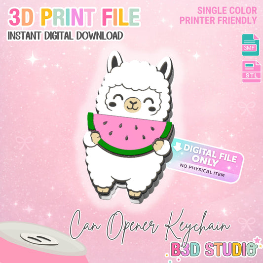 Watermelon Llama Can Opener Keychain 3D Print File (STL + 3MF Digital Download)