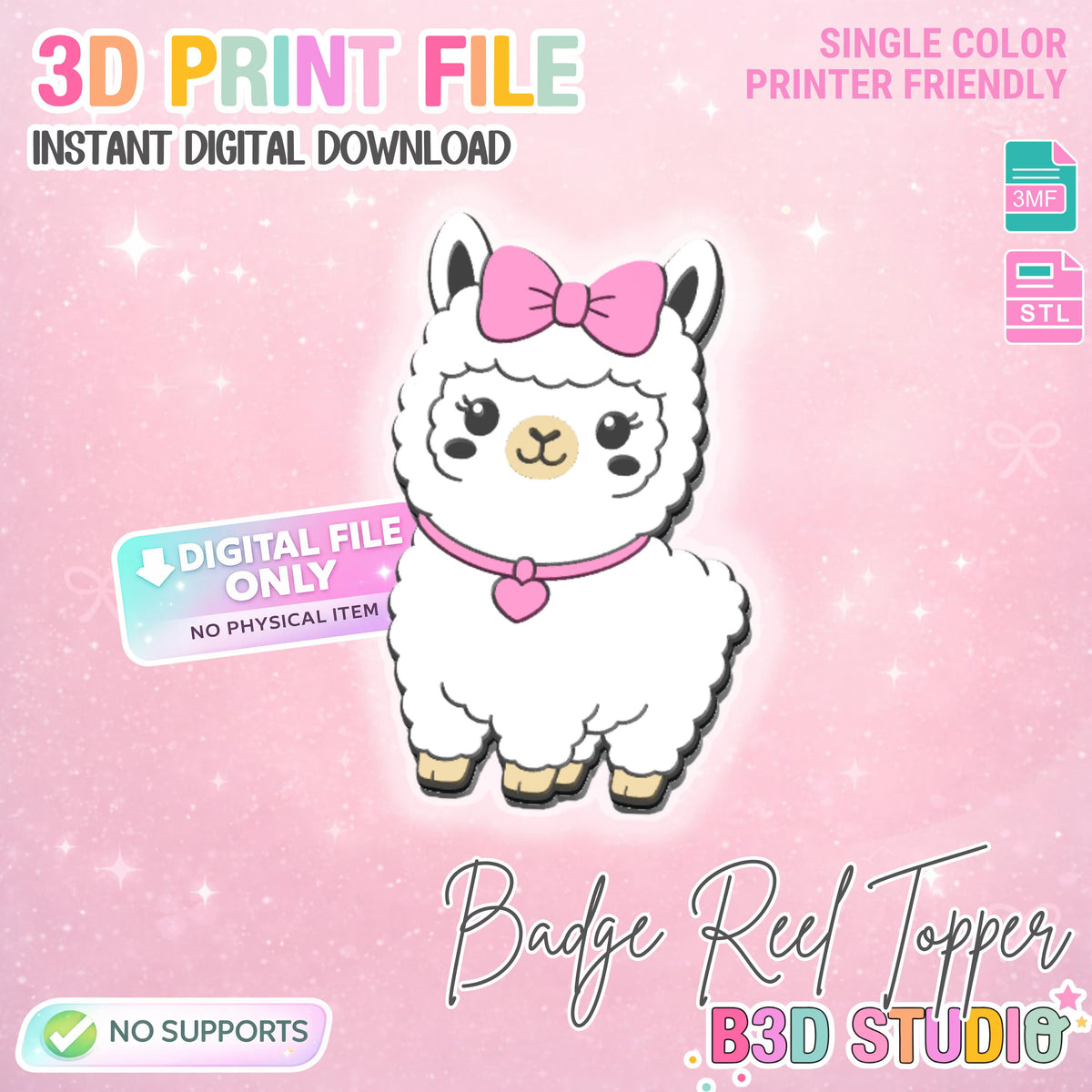 Llama Flat Back Topper 3D Print File (STL & 3MF Digital Download)